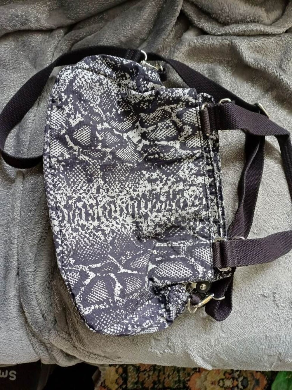 Gray Snakeskin Print Crossbody Bag Convertible Shoulder Handbag